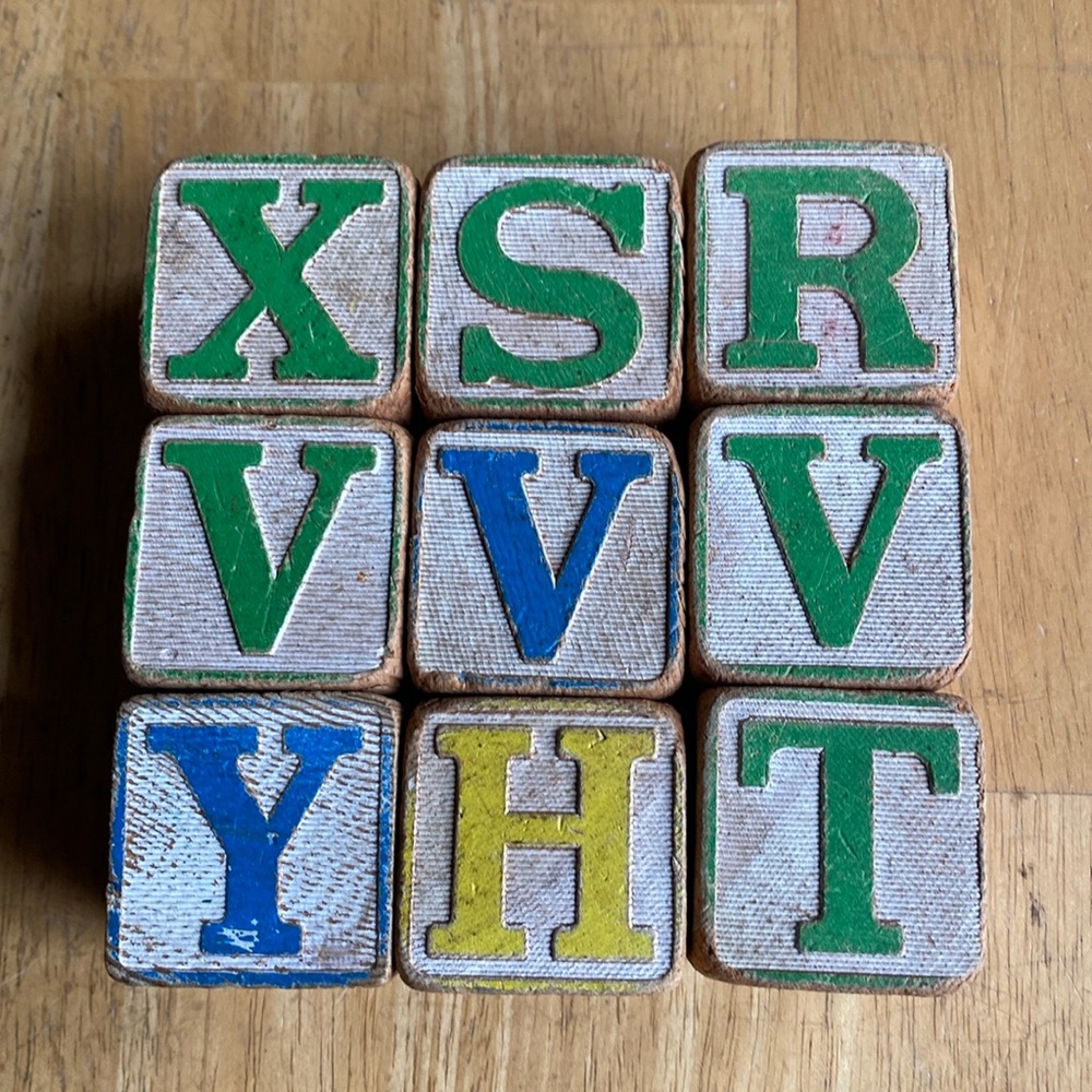 Antique Vintage Wooden Alphabet educ. Rustic Toy, 9 pieces, 1,5” PARTS ONLY